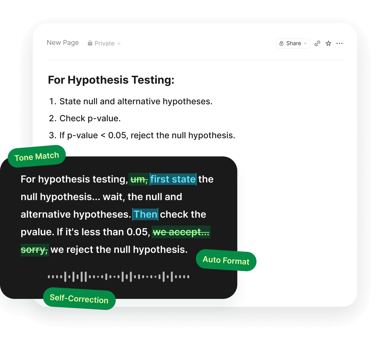 Speak lecture notes and get clean, formatted text with Voiskey